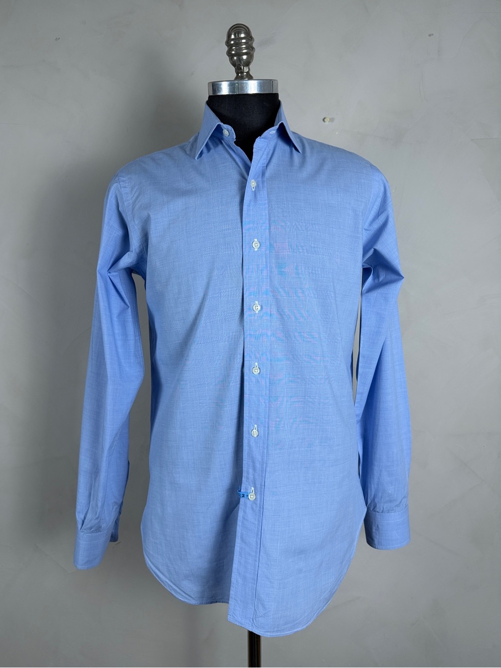Barneys New York Blue Glen Plaid Cotton Dress Shirt Made in USA 15/34 Medium